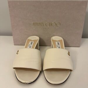 Jimmy Choo Minea Leather Mules in Latte, Size 7